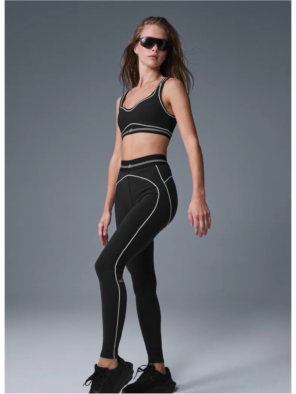 Alo Black and White Legging and Sports Bra set